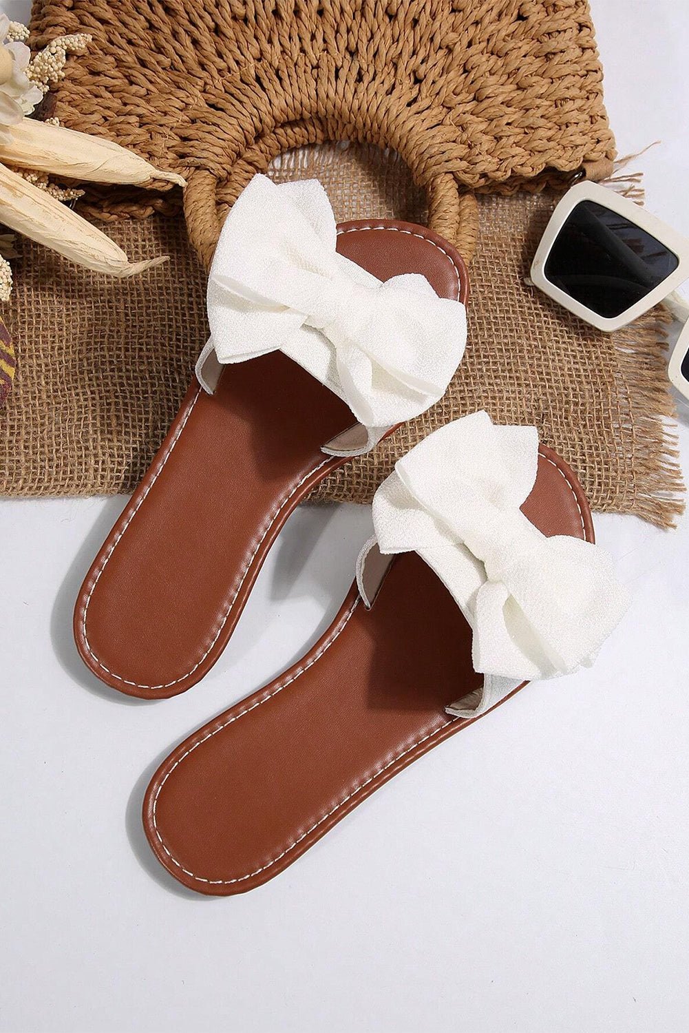 Black Bow Decor Summer Flat Slippers
