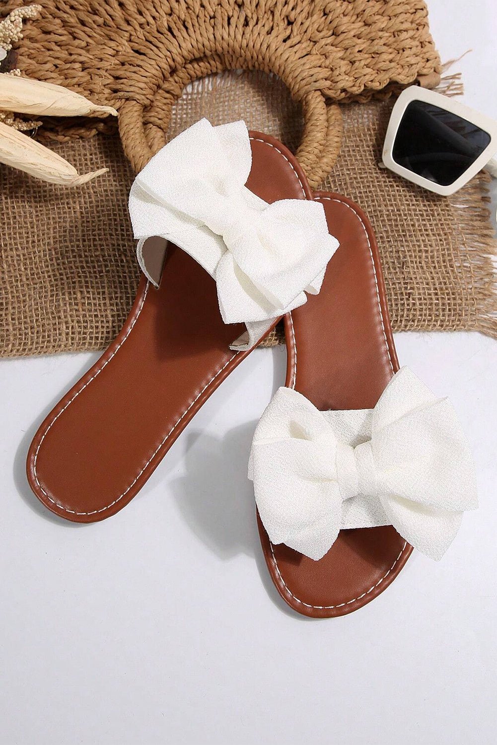 Black Bow Decor Summer Flat Slippers