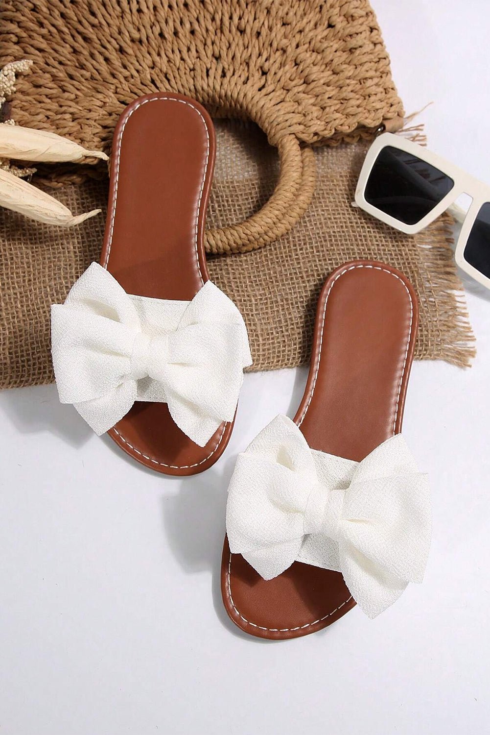 Black Bow Decor Summer Flat Slippers