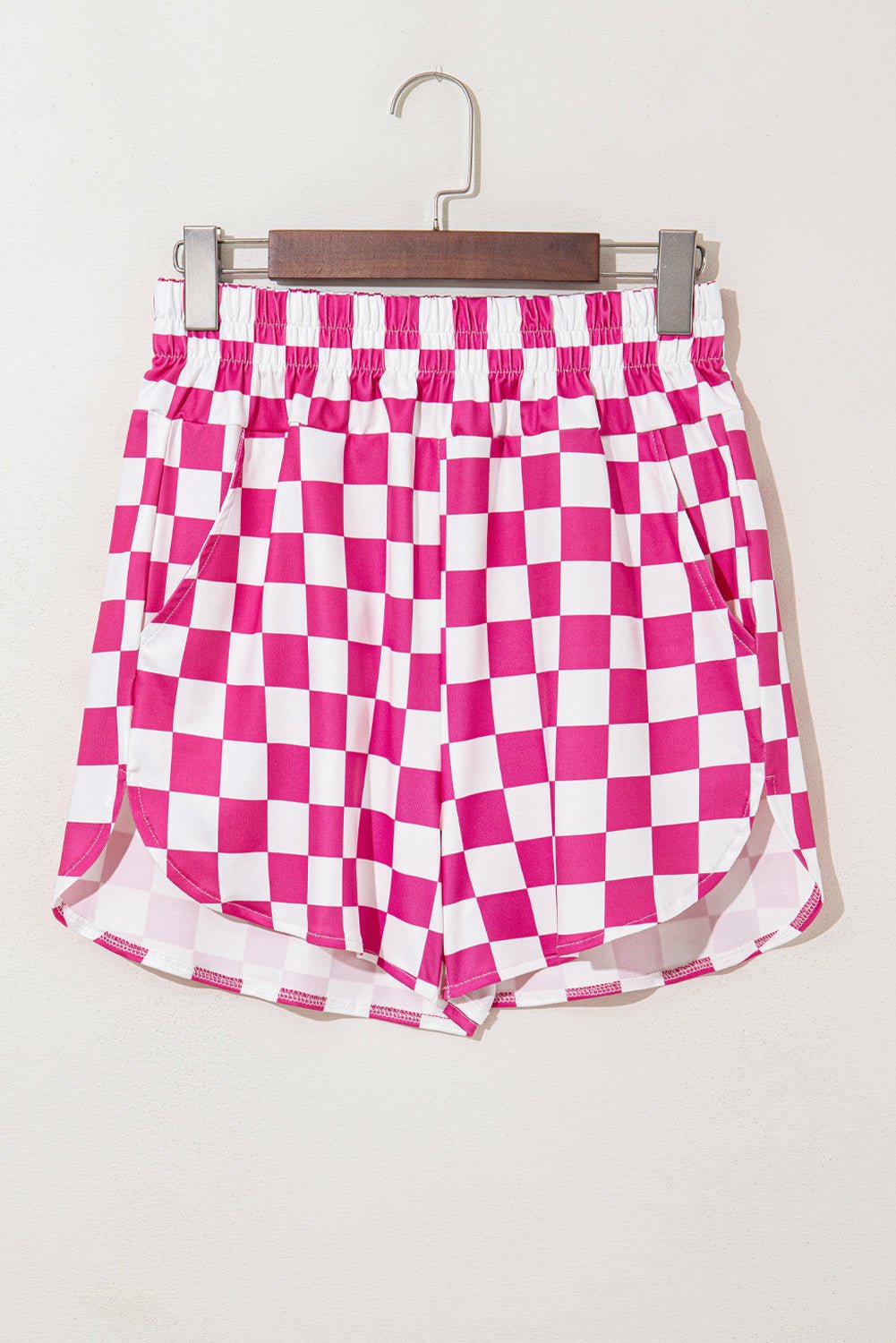 Black Checkered Print High Waist Casual Shorts