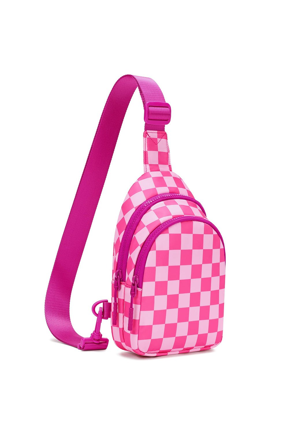 Black Checkered Print Zip Front Crossbody Bag