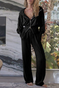 Black Double Zipper Hooded Jacket and Sweatpants Active Set