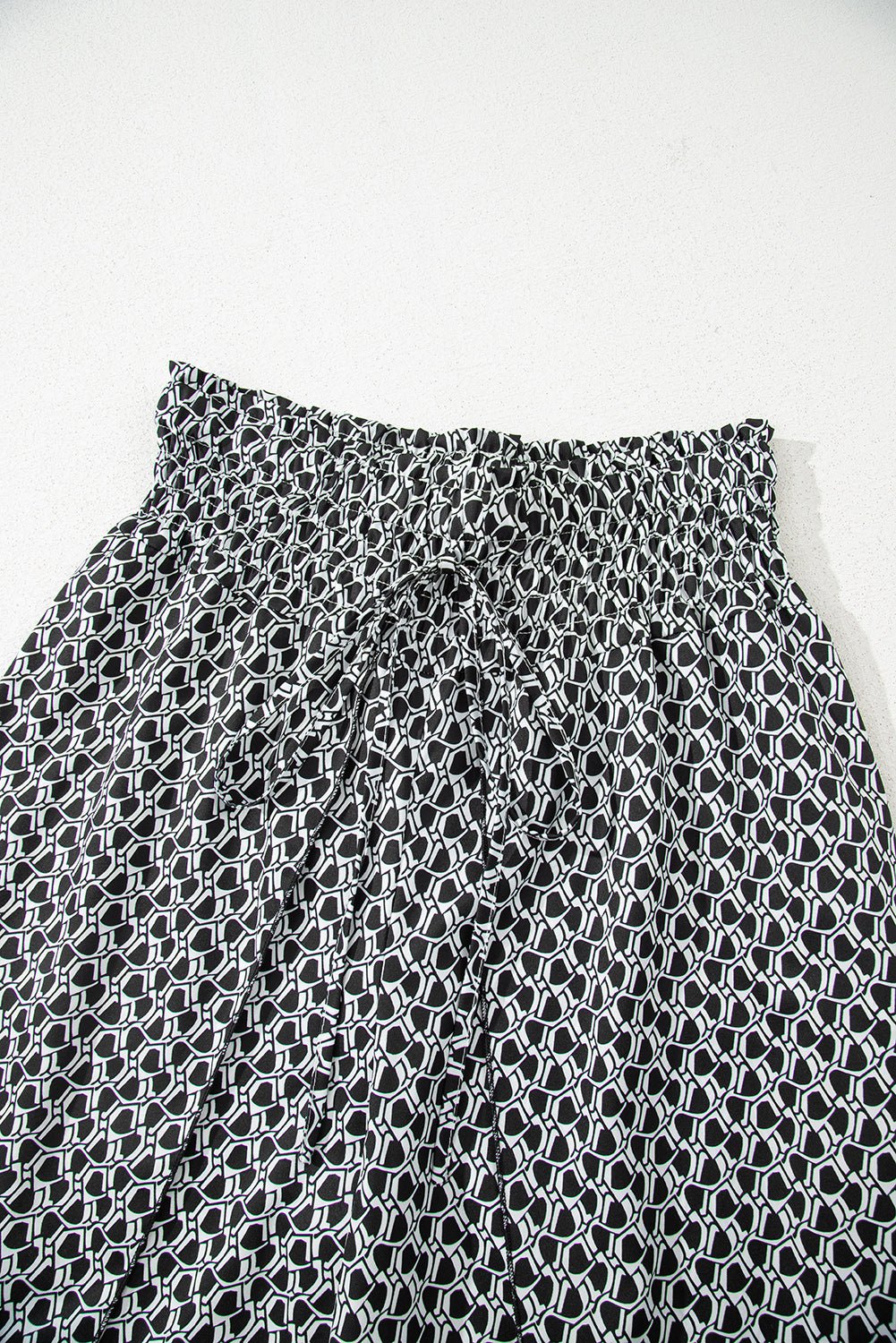 Black Floral Shirred Side Slit Wide Leg Pants