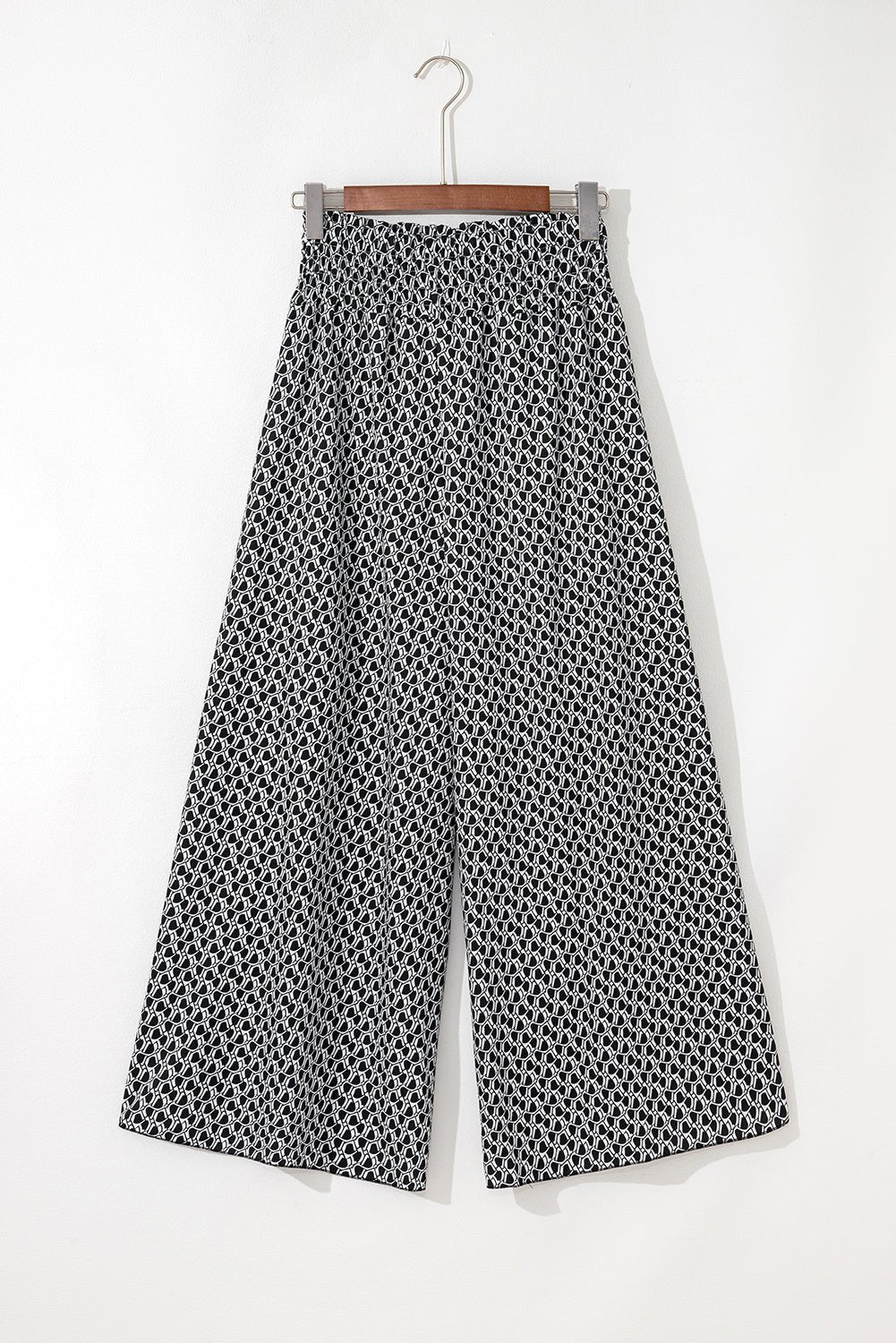 Black Floral Shirred Side Slit Wide Leg Pants