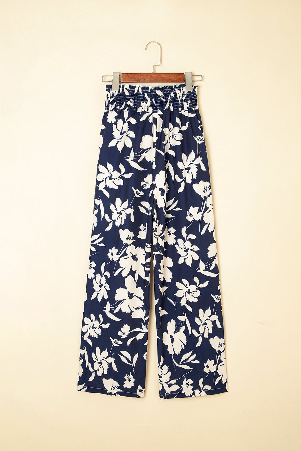 Black Floral Smocked Frill Waist Wide Leg Pants