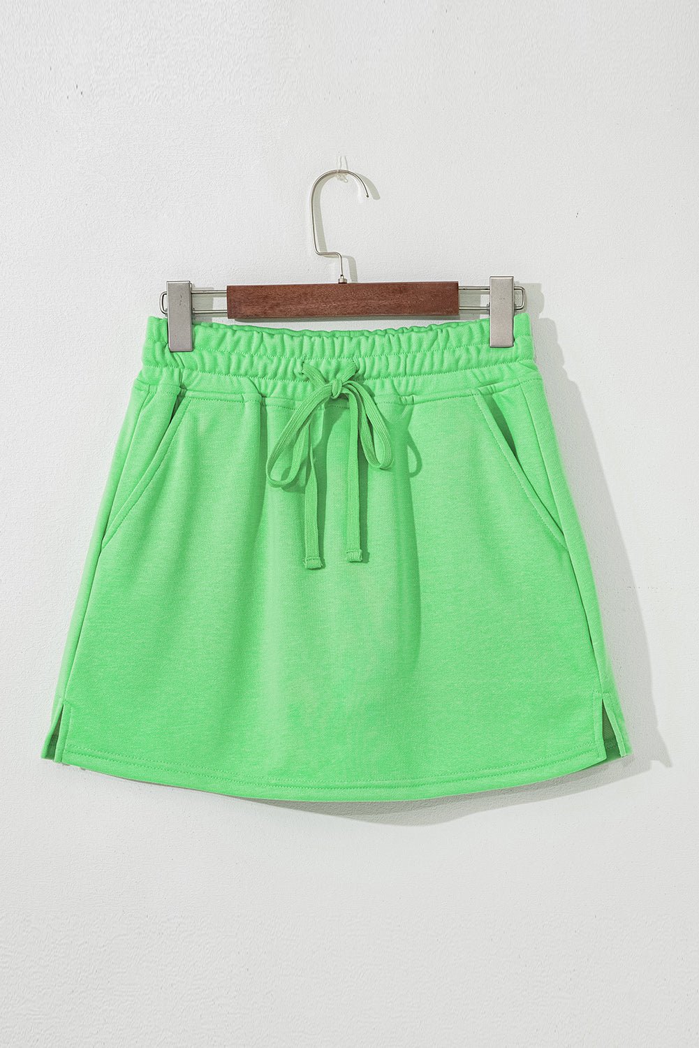 Black French Terry Drawstring Mini Skort with Pockets