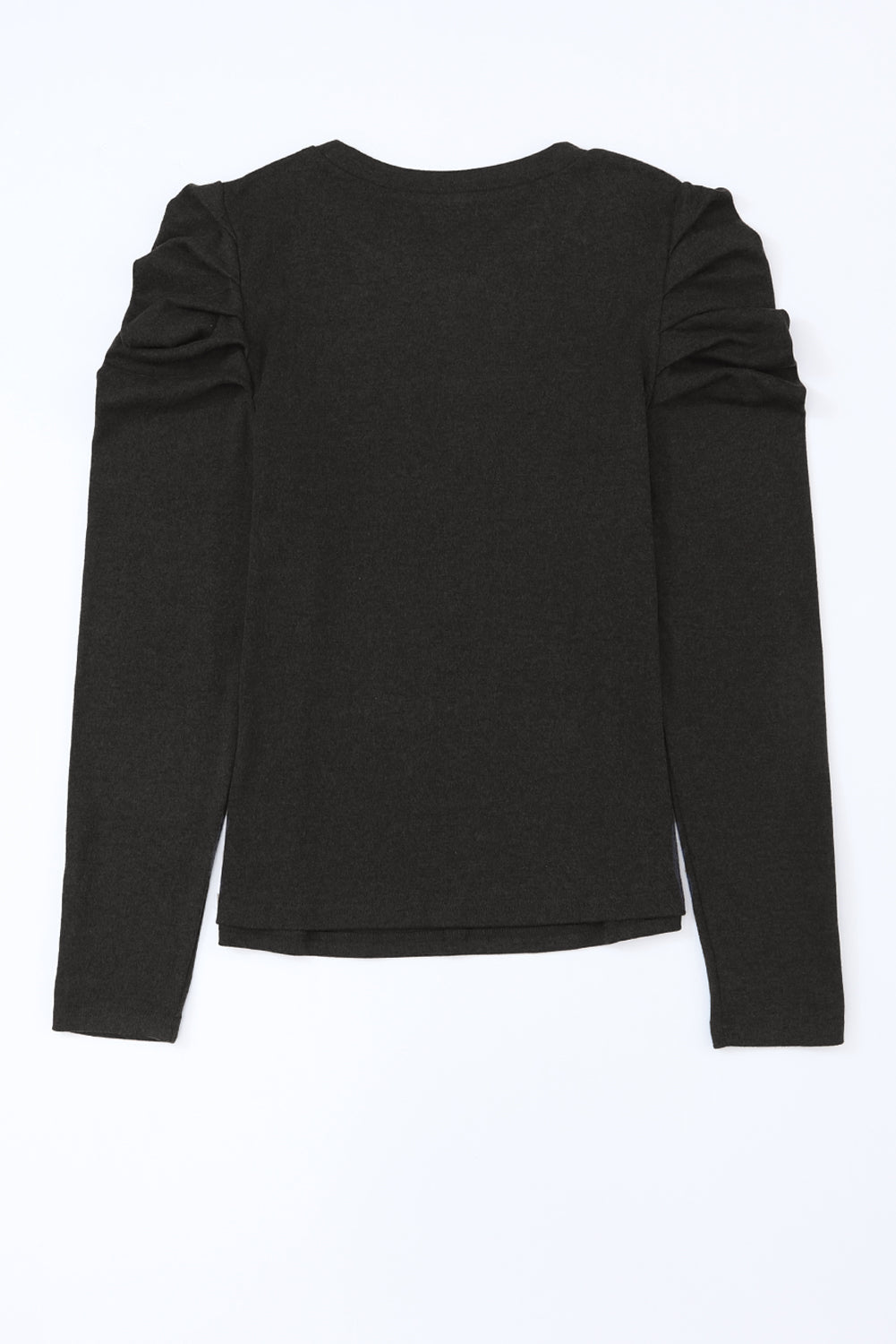 Black Plain Buttoned Puff Long Sleeve Sheath Top