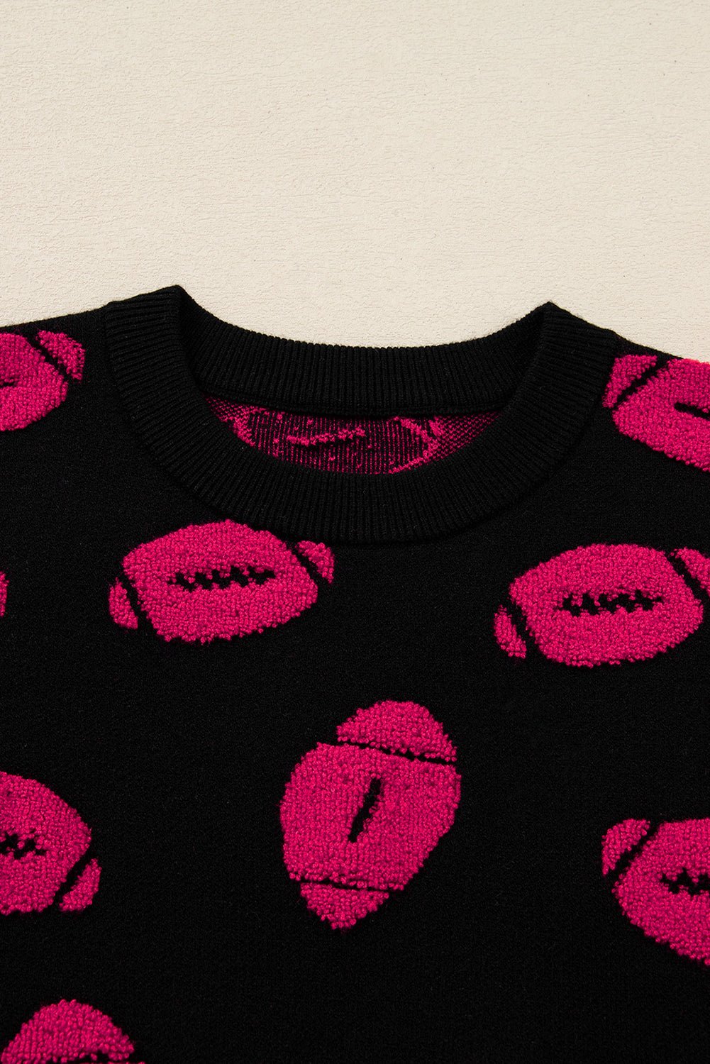 Black Rugby Print Casual Knit Short Sleeve Sweater