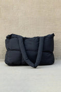 Black Solid Quilted Puffy Zipped Large Tote Bag