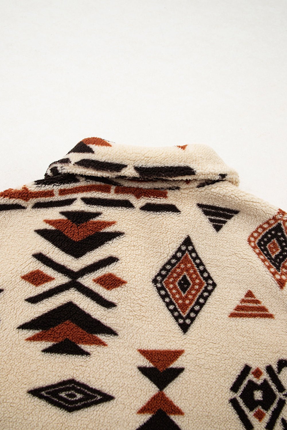 Black Vintage Geometric Half Zip Plush Sweatshirt