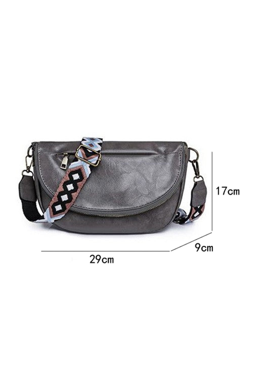 Black Wide Strap Zipper Crossbody Bag