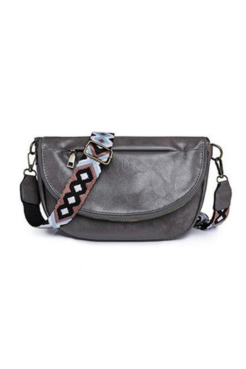 Black Wide Strap Zipper Crossbody Bag