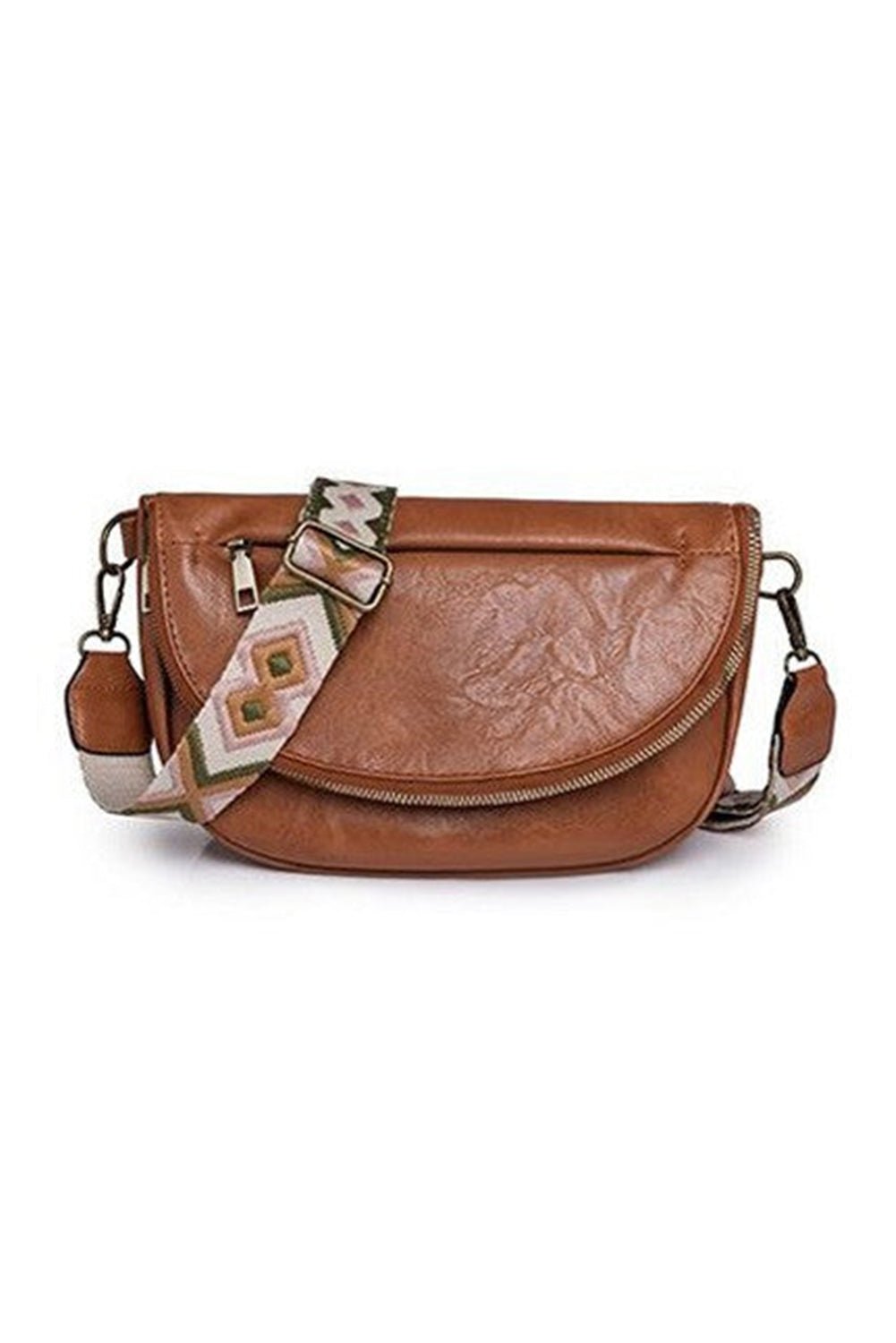 Black Wide Strap Zipper Crossbody Bag