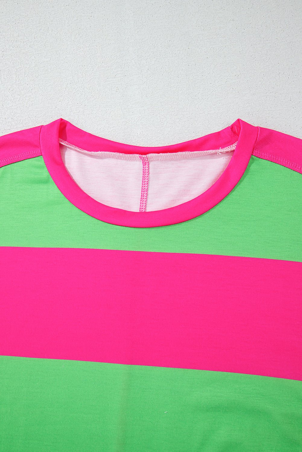 Blue Green Colorblock Drop Sleeve Round Neck Top