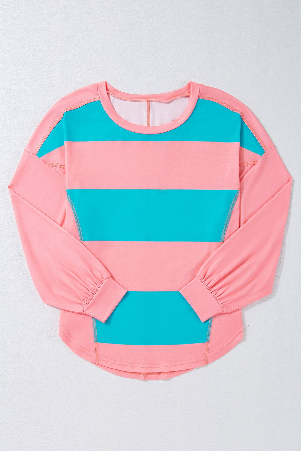 Blue Green Colorblock Drop Sleeve Round Neck Top