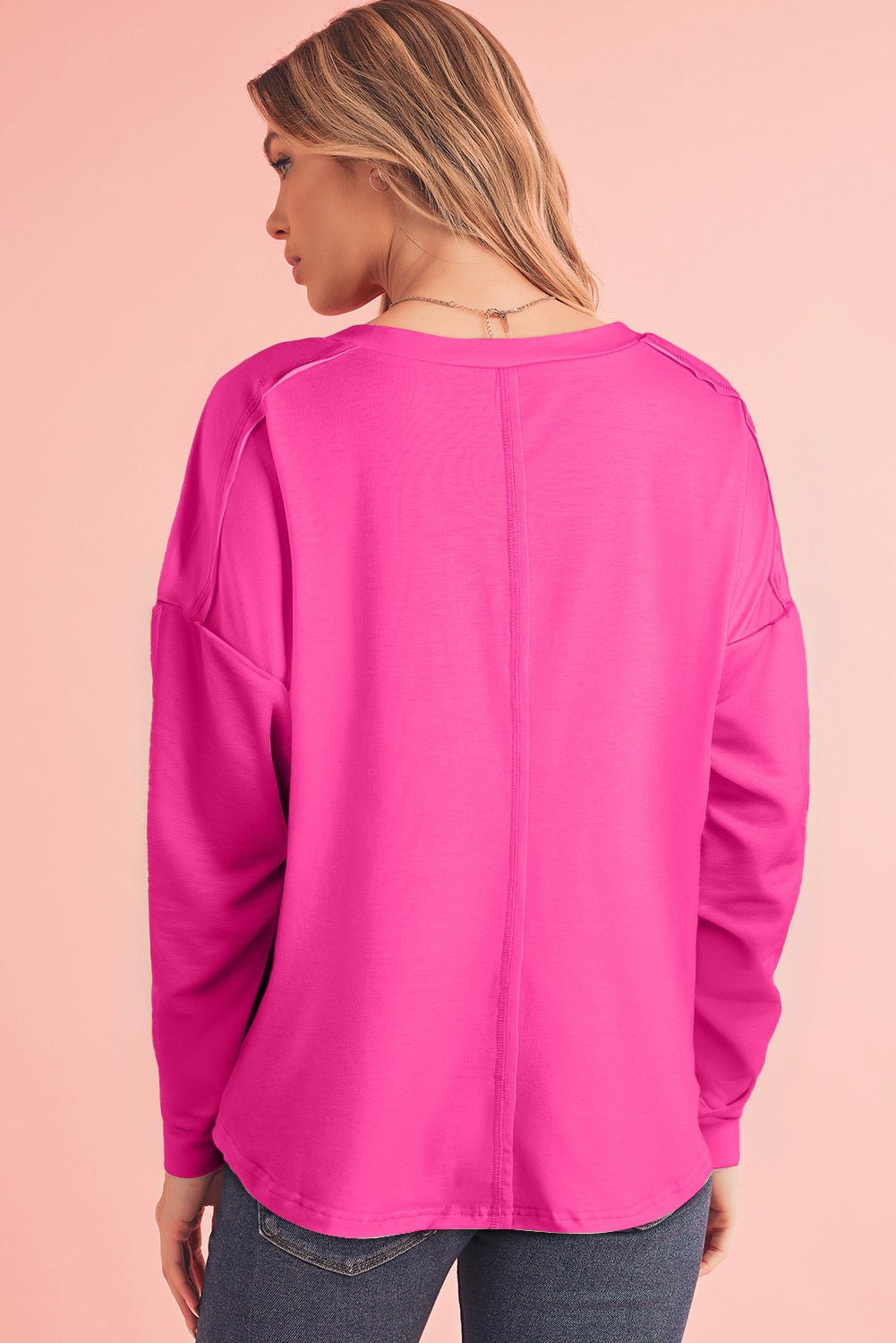 Blue Green Colorblock Drop Sleeve Round Neck Top