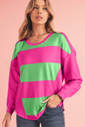 Blue Green Colorblock Drop Sleeve Round Neck Top