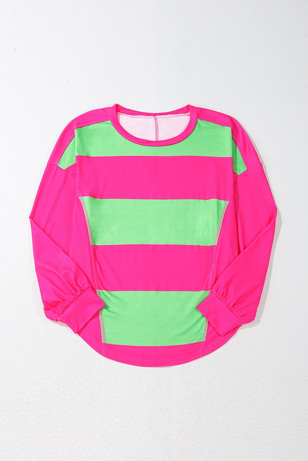 Blue Green Colorblock Drop Sleeve Round Neck Top