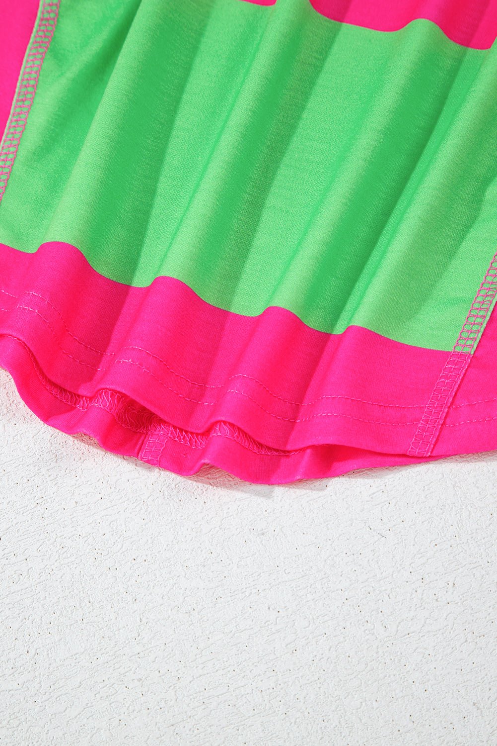 Blue Green Colorblock Drop Sleeve Round Neck Top
