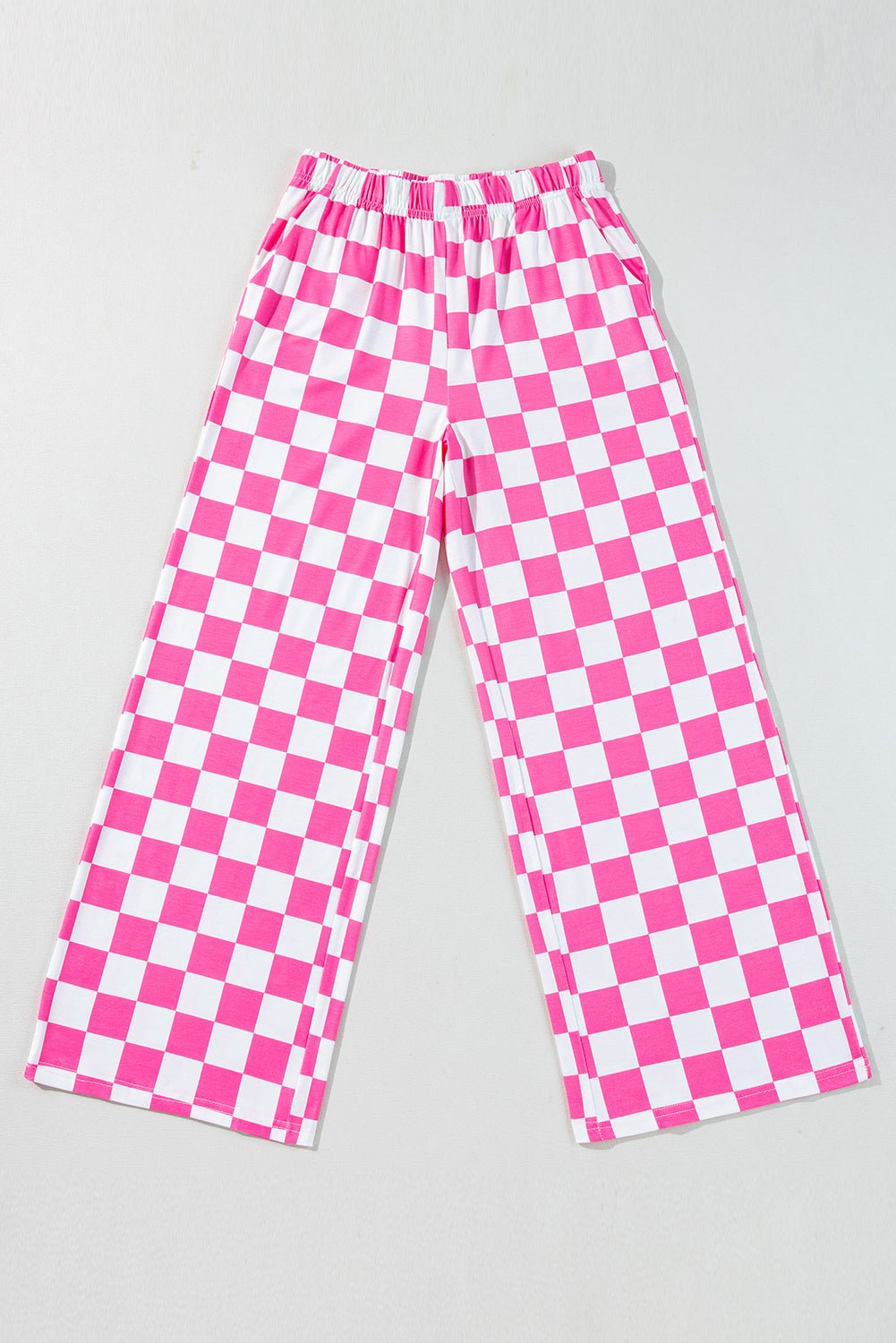 Bonbon Checkered Print High Waist Wide Leg Pants