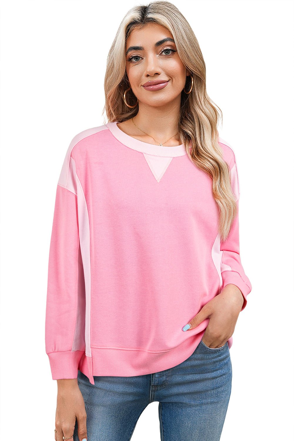 Bonbon Colorblock Patchwork Drop Shoulder Loose Sweatshirt