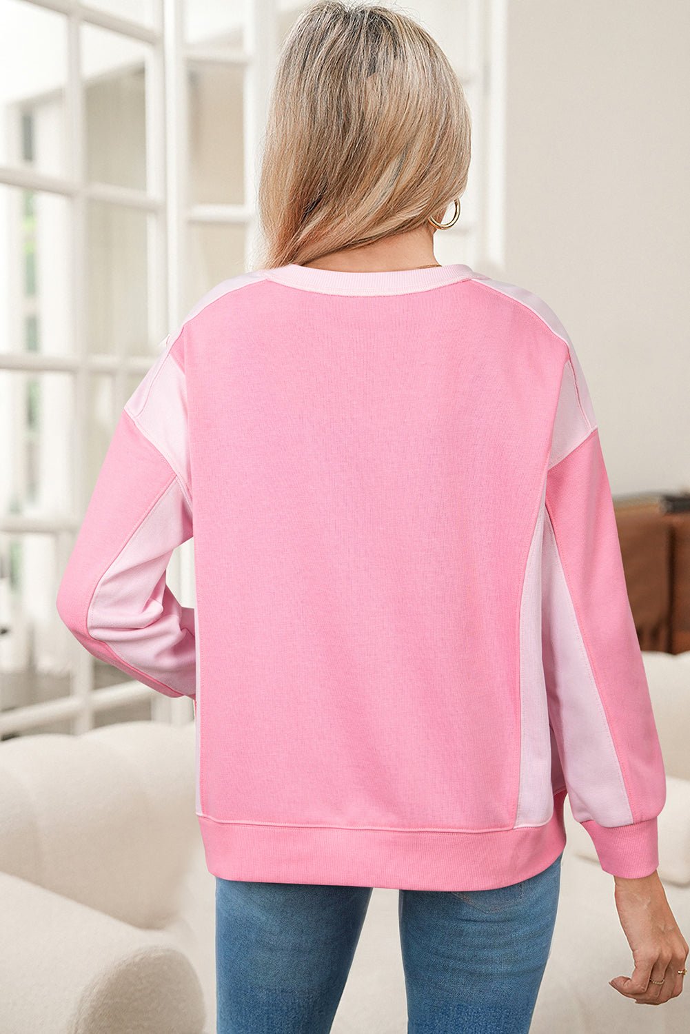 Bonbon Colorblock Patchwork Drop Shoulder Loose Sweatshirt
