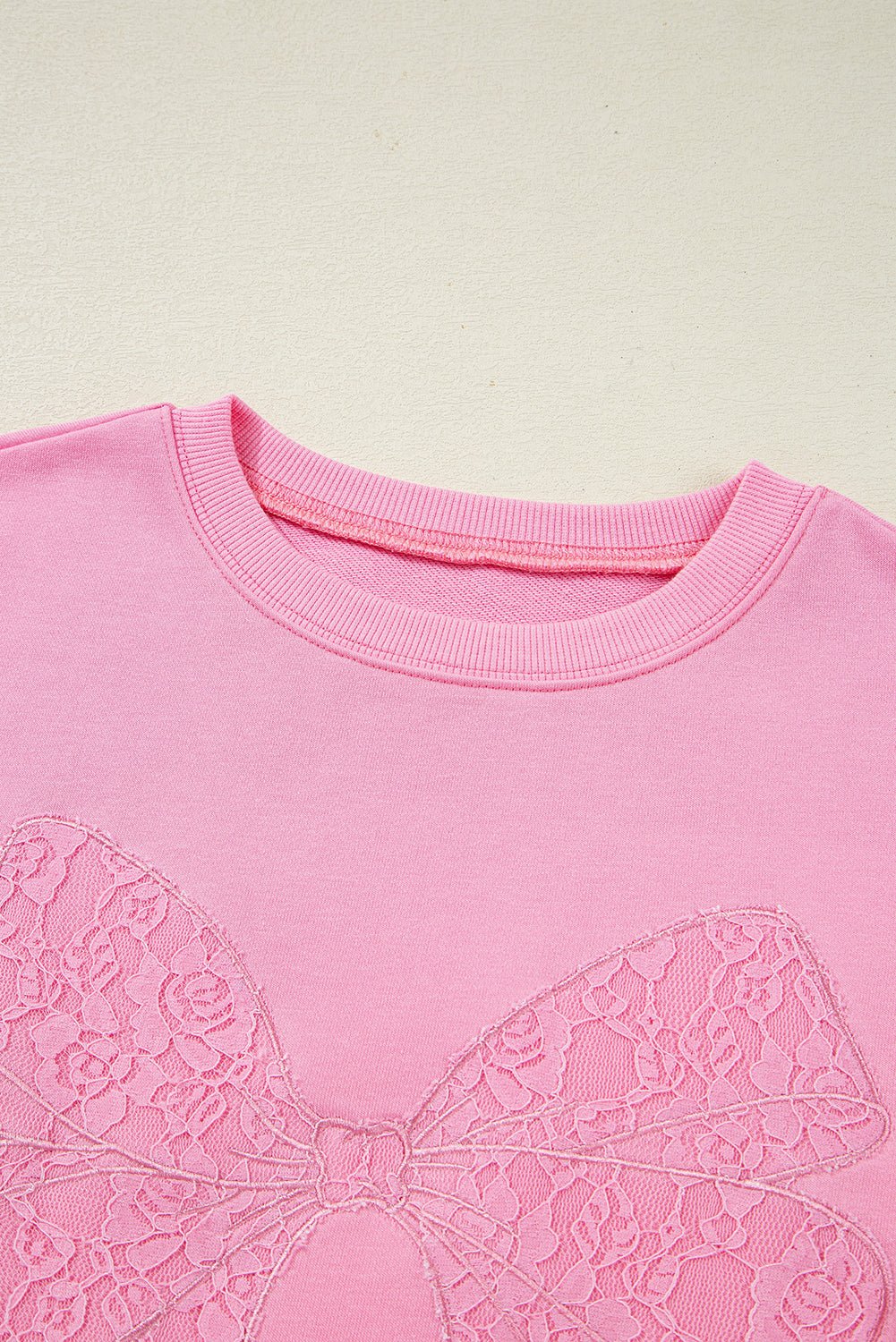 Bonbon Lace Bow Embroidered Exposed Seam Sweatshirt