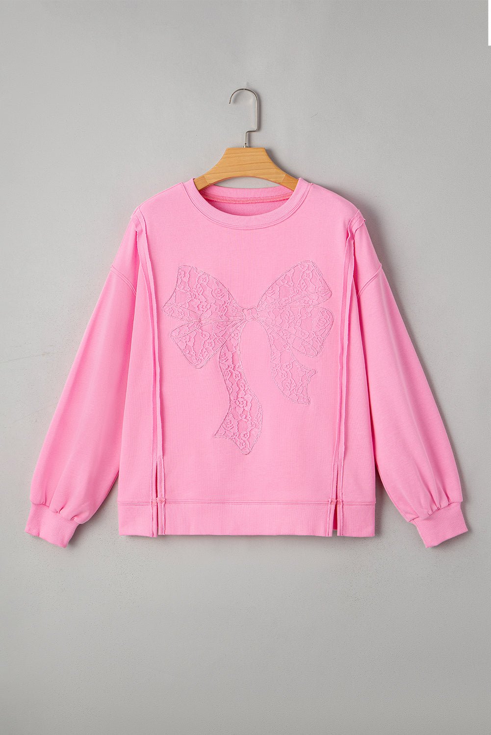 Bonbon Lace Bow Embroidered Exposed Seam Sweatshirt