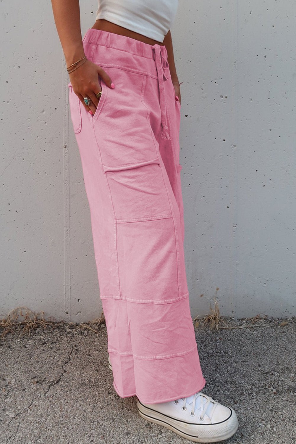Mineral Wash Exposed Seam Wide Leg Cargo Pants