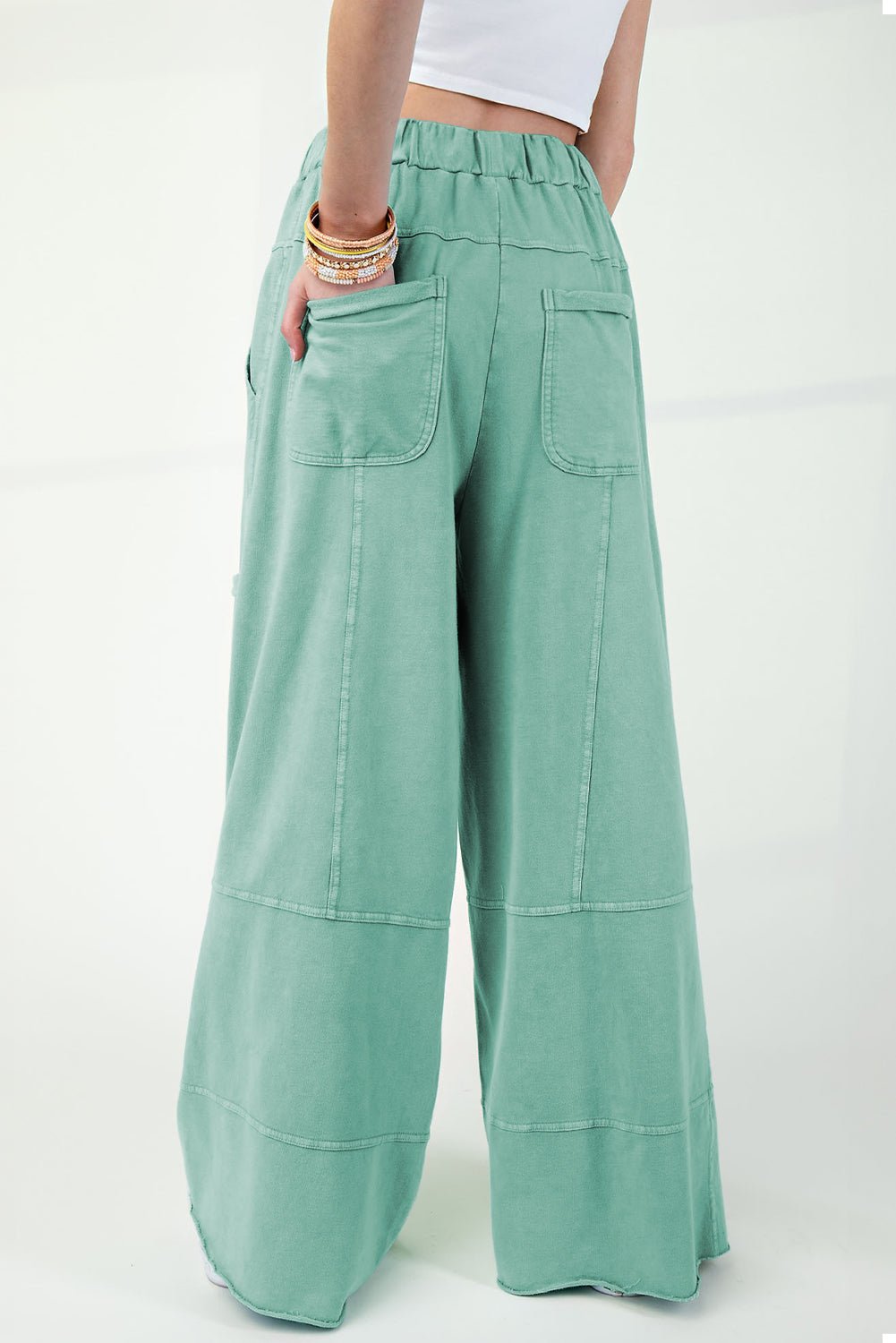 Mineral Wash Exposed Seam Wide Leg Cargo Pants