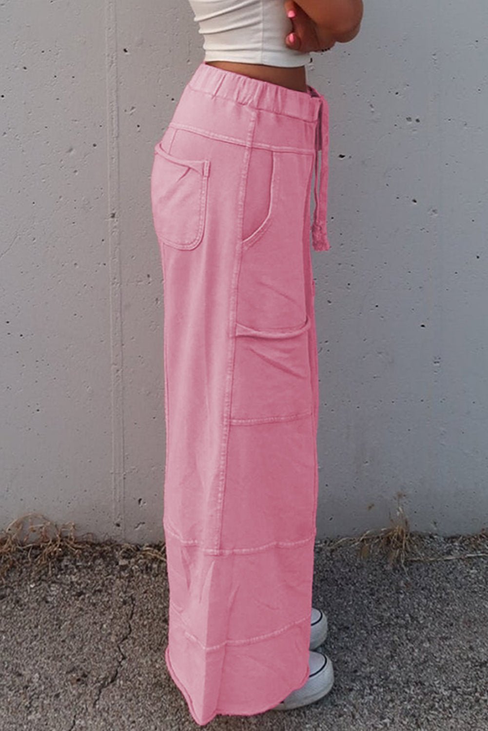 Mineral Wash Exposed Seam Wide Leg Cargo Pants