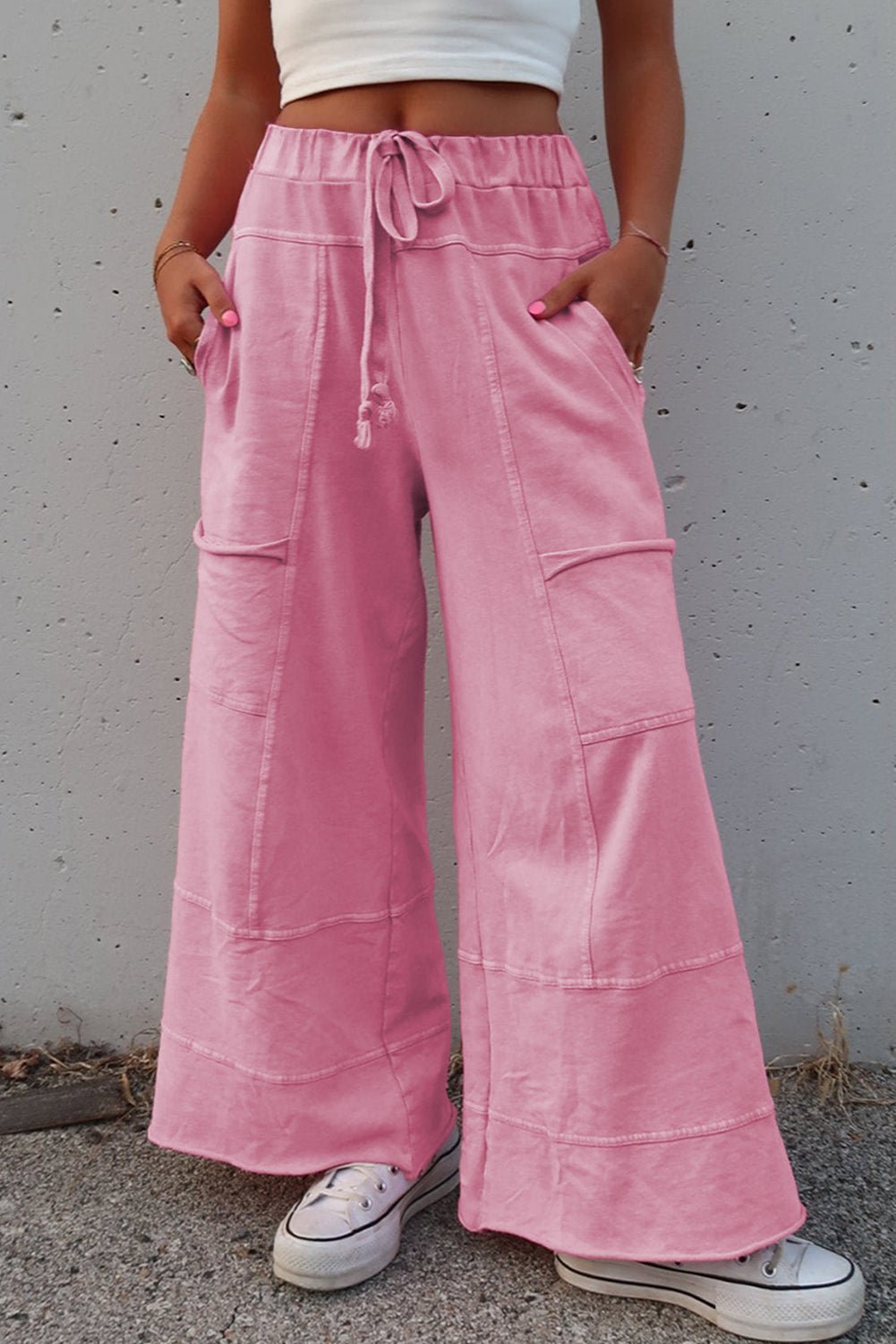 Mineral Wash Exposed Seam Wide Leg Cargo Pants