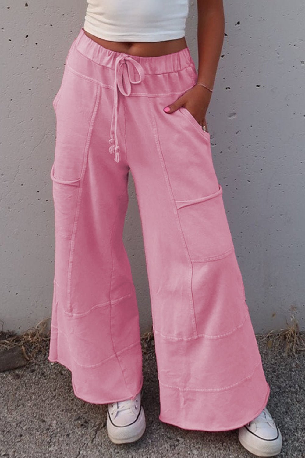 Mineral Wash Exposed Seam Wide Leg Cargo Pants