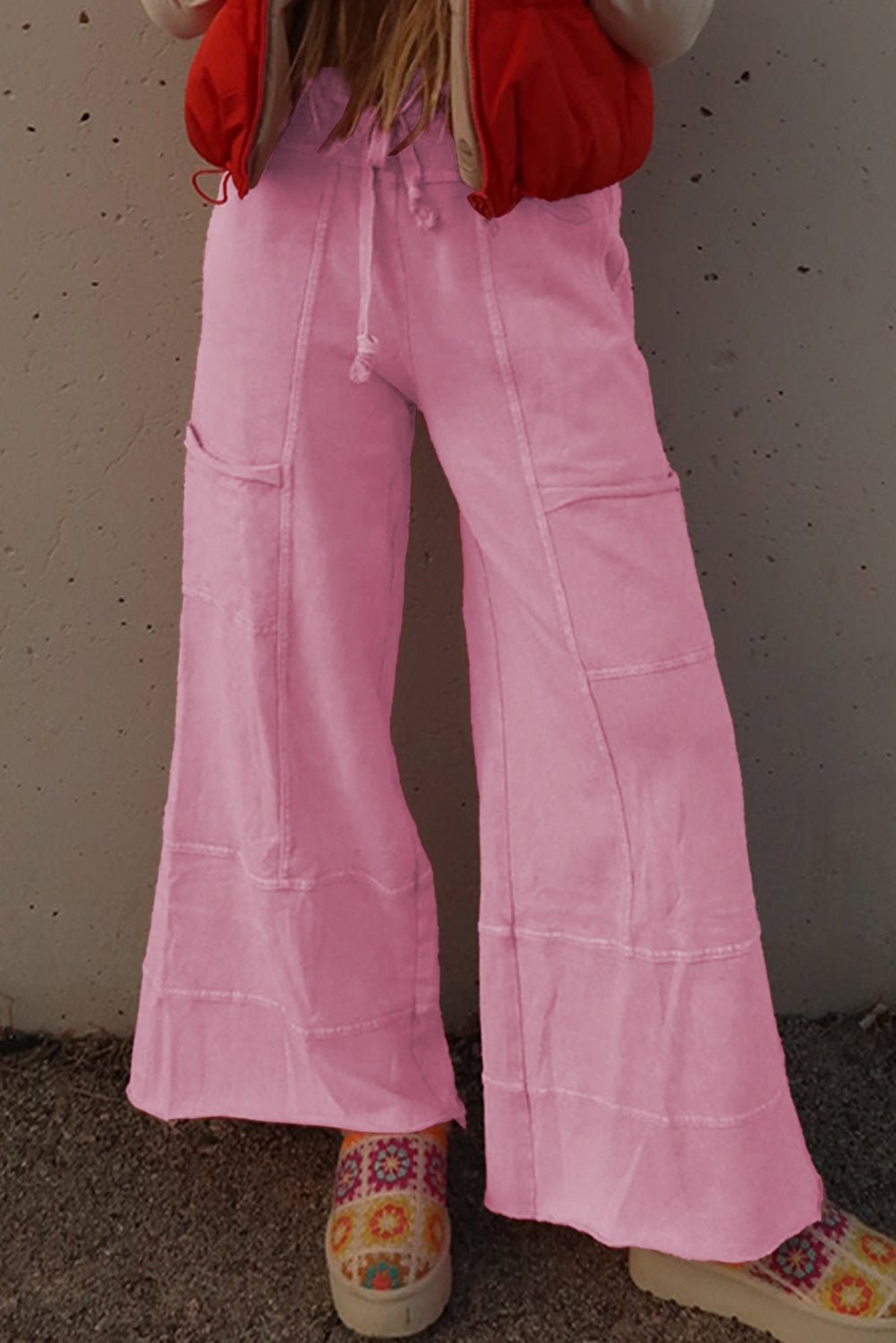 Mineral Wash Exposed Seam Wide Leg Cargo Pants