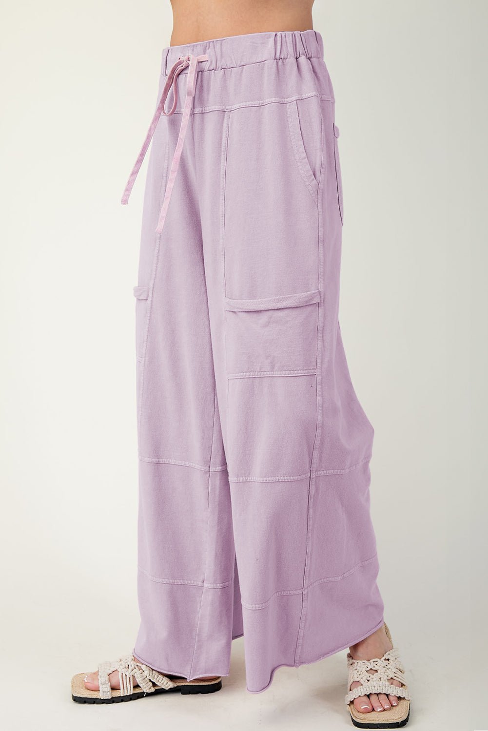 Mineral Wash Exposed Seam Wide Leg Cargo Pants