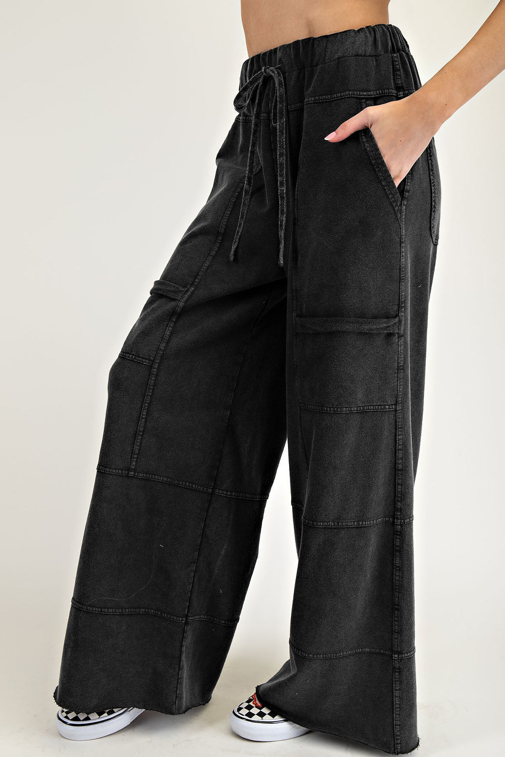 Mineral Wash Exposed Seam Wide Leg Cargo Pants