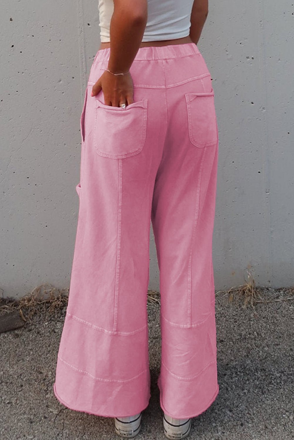 Mineral Wash Exposed Seam Wide Leg Cargo Pants