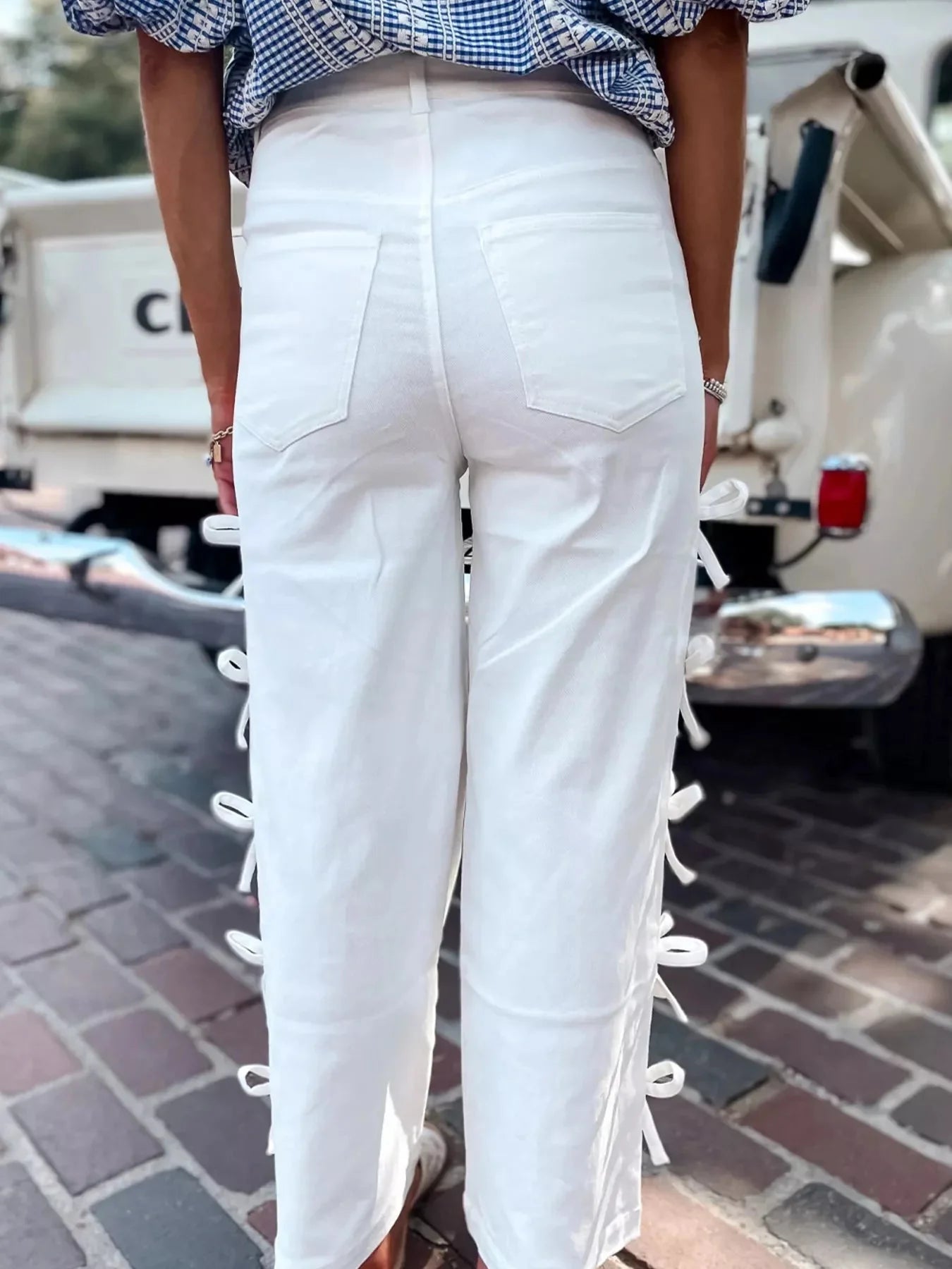 Bow-Accented Wide-Leg Pants