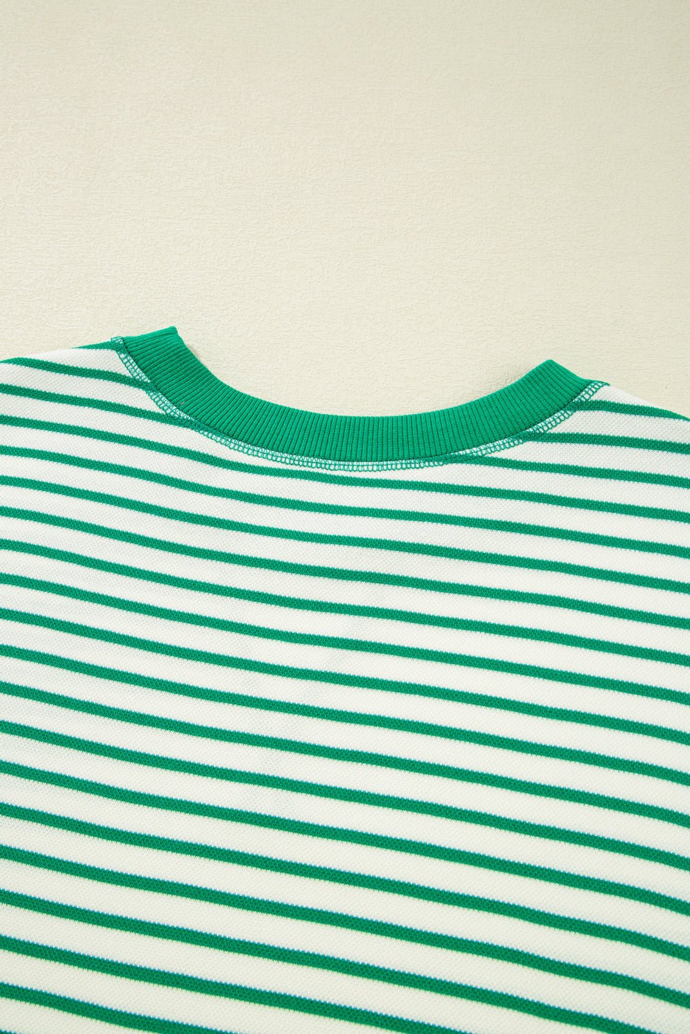 Bright Green Striped Contrast Trim Long Sleeve Top