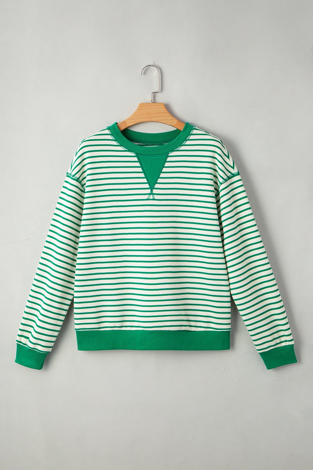Bright Green Striped Contrast Trim Long Sleeve Top