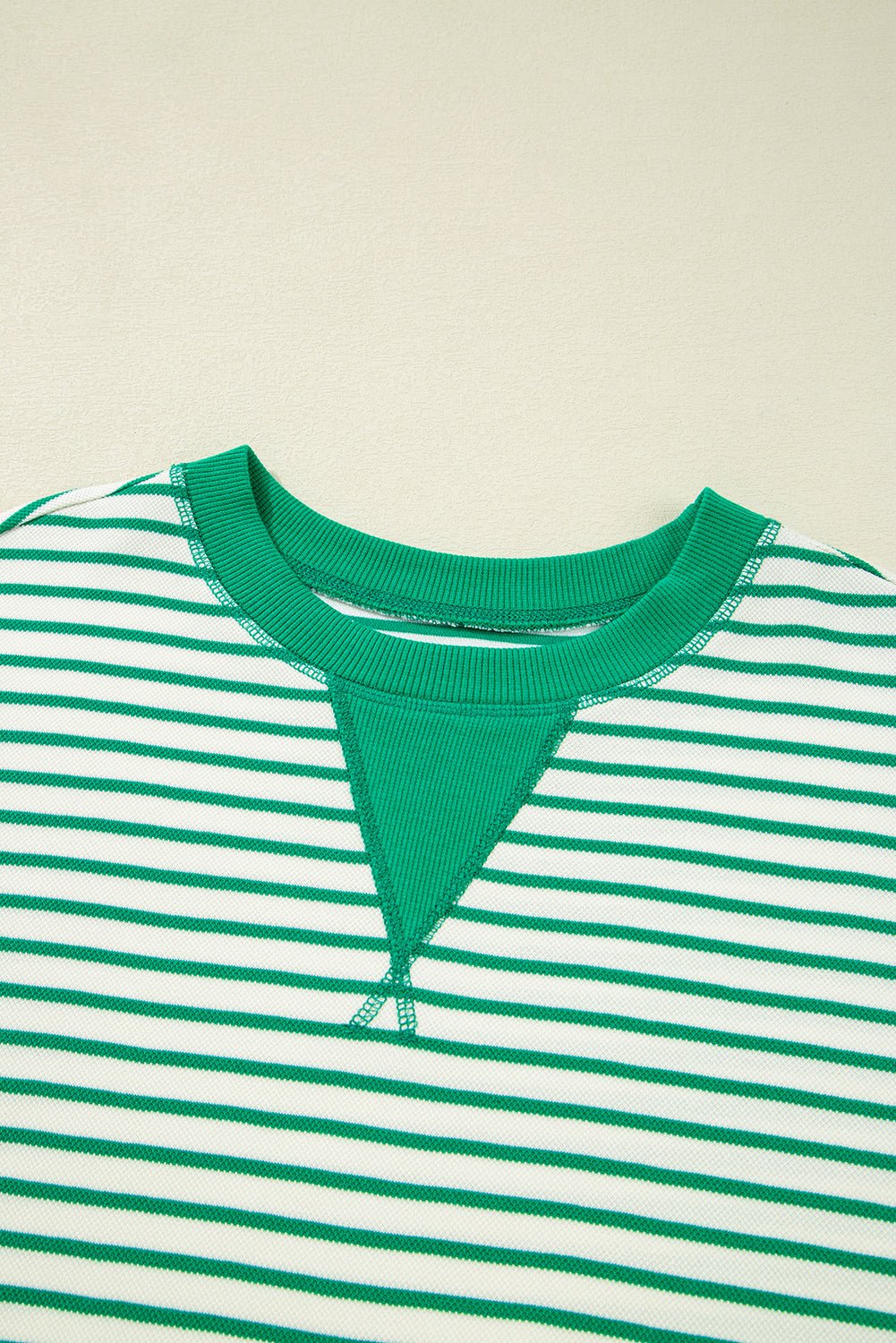 Bright Green Striped Contrast Trim Long Sleeve Top