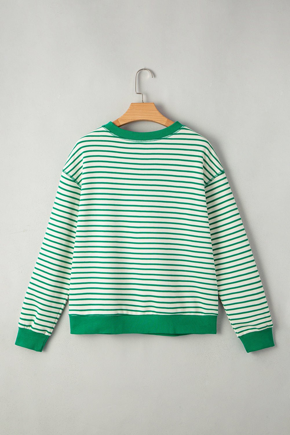 Bright Green Striped Contrast Trim Long Sleeve Top
