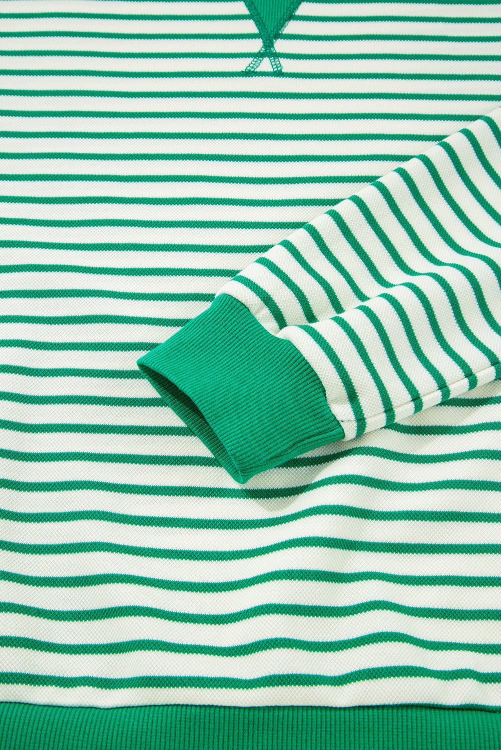 Bright Green Striped Contrast Trim Long Sleeve Top