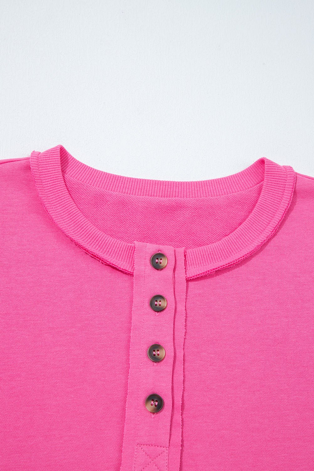 Bright Pink Raw Edge Henley Pullover and Jogger Pants Set