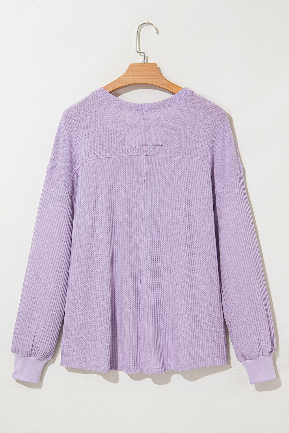 Bright Pink Waffle V Neck Drop Shoulder Long Sleeve Loose Top