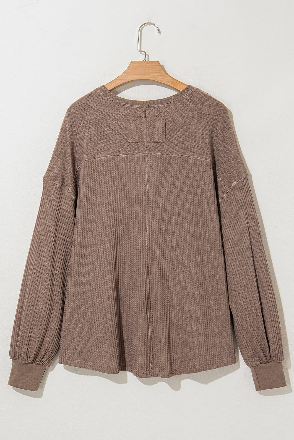 Bright Pink Waffle V Neck Drop Shoulder Long Sleeve Loose Top