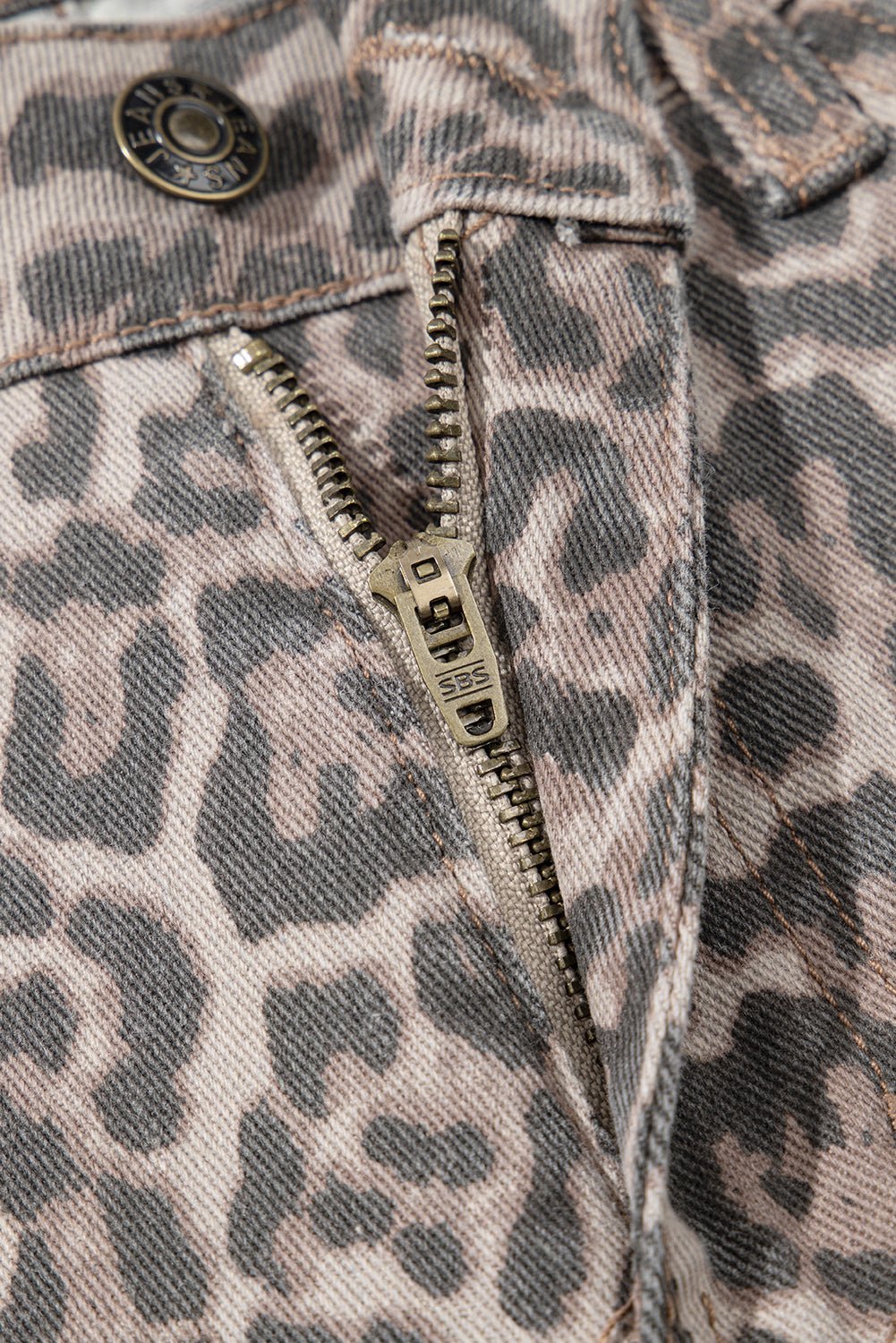 Brown Leopard High Waist Frayed Hem Jeans
