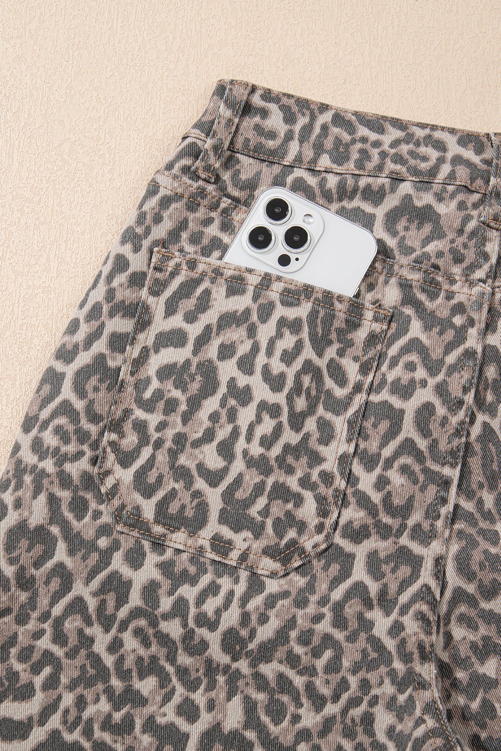 Brown Leopard High Waist Frayed Hem Jeans