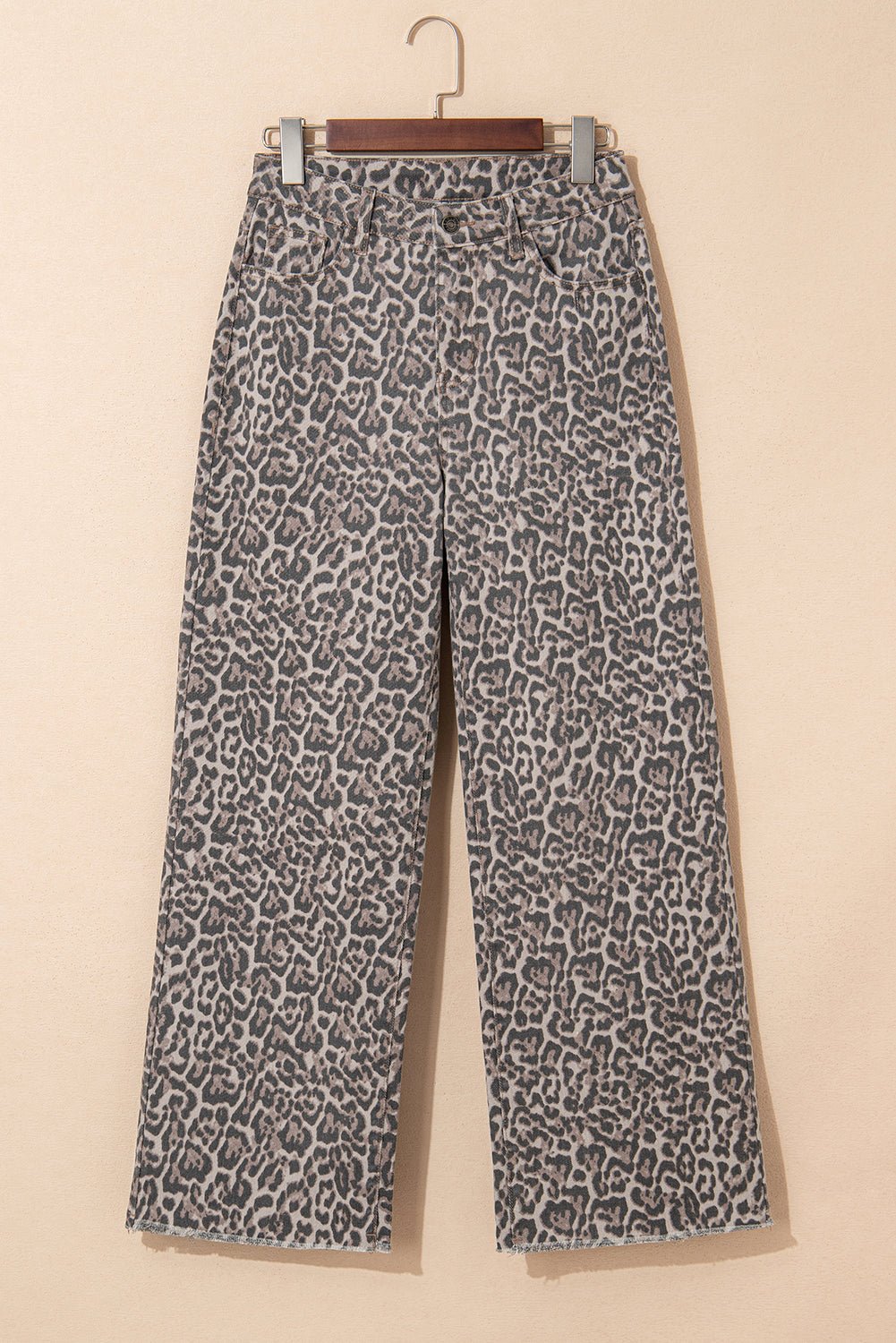 Brown Leopard High Waist Frayed Hem Jeans