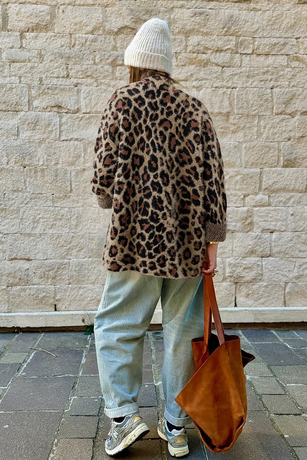 Brown Leopard Open Front Fuzzy Cardigan